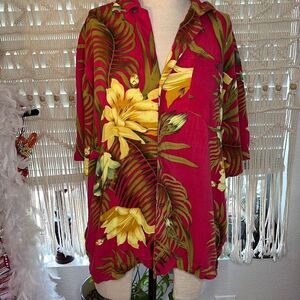 Vintage High Surf rayon Hawaiian shirt medium fuchsia yellow floral
